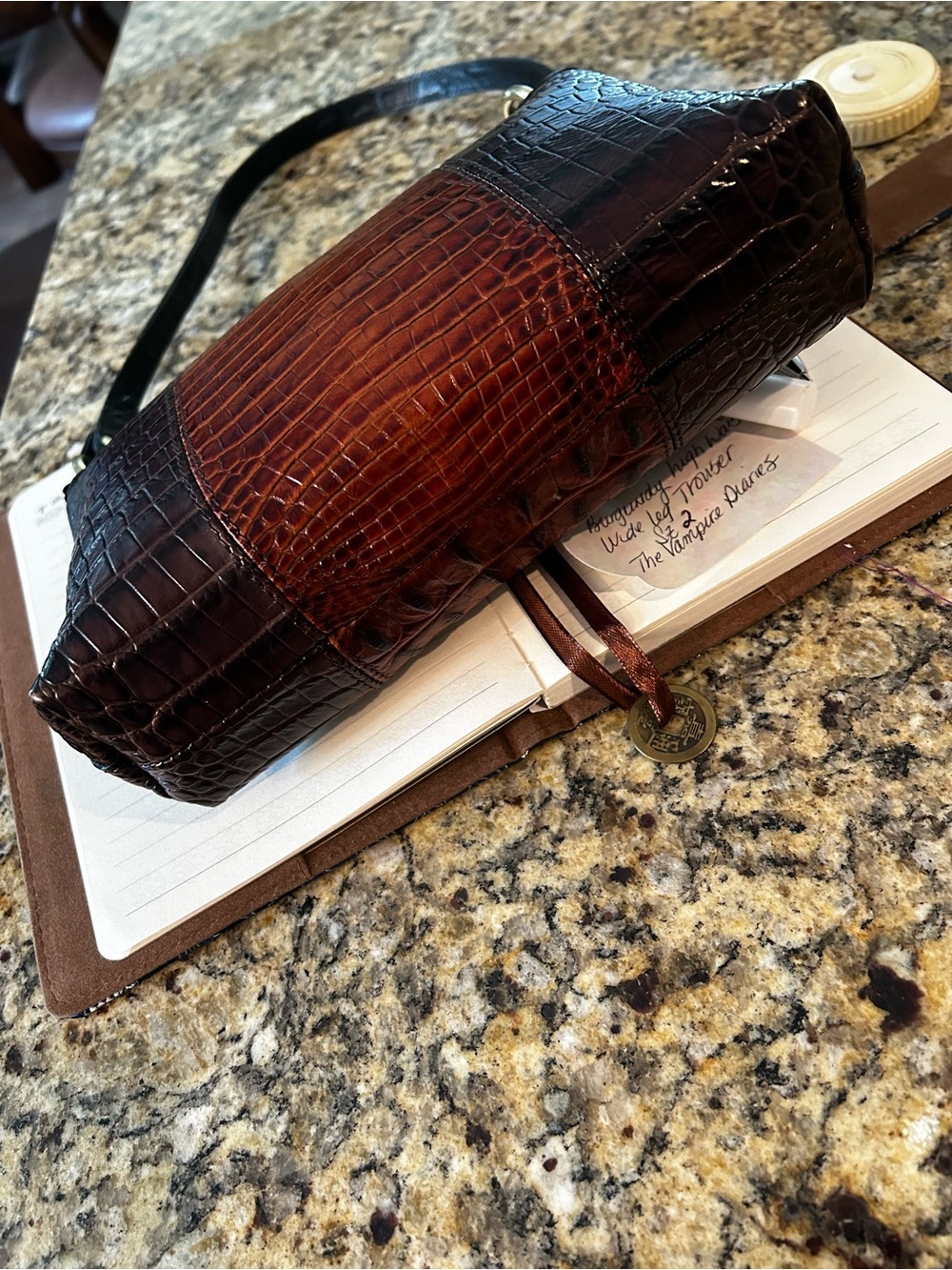 Brahmin Lorelei Melbourne Croc-Embossed Pecan Leather Shoulder Pochette - Picture 3 of 6